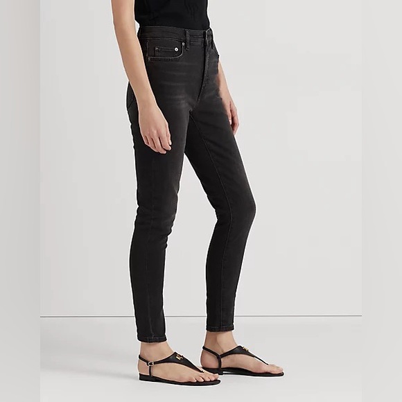 NWT RALPH LAUREN WOMEN HIGH-RISE SKINNY ANKLE JEANS PETITE SIZE BLACK - Picture 2 of 12